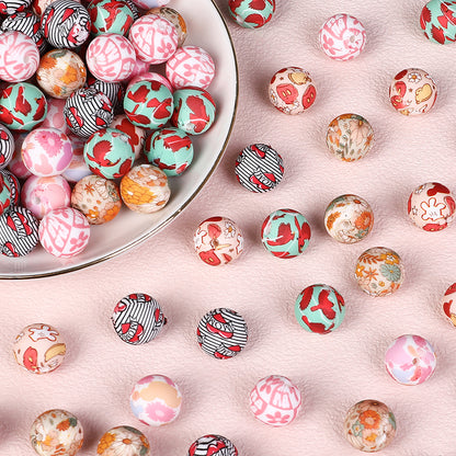 50pcs 15mm Rhombus Printed Silicone Beads Colorful Design