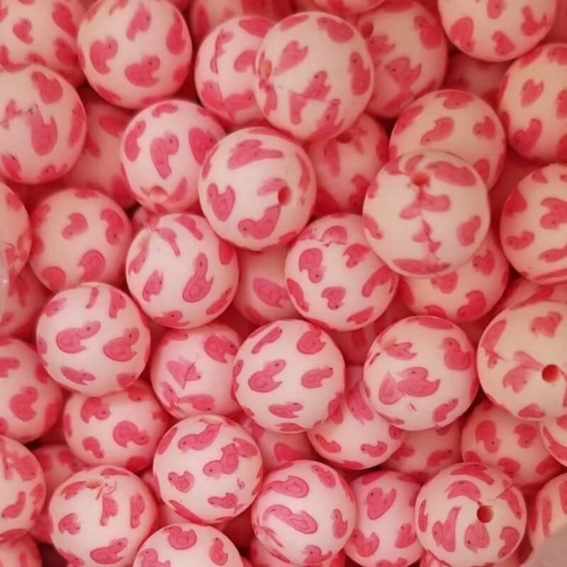 50pcs 15mm Cute Duck Print Silicone Beads Multi Base Design 10