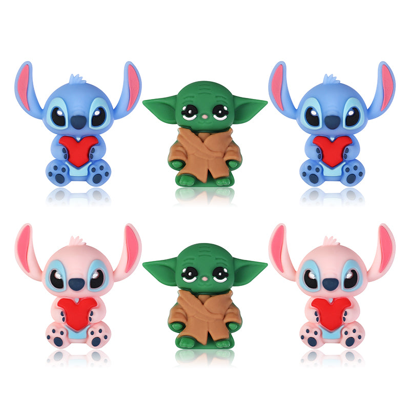 20Pcs Silicone 3D Focal Beads Blue Alien Character Large Ears and Green Alien Baby Large Ears