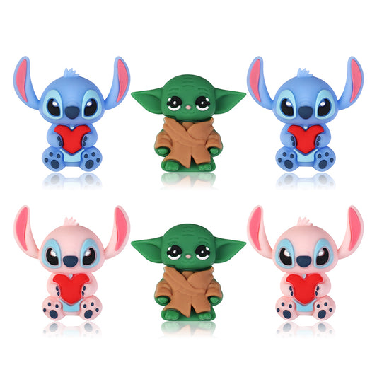 20Pcs Silicone 3D Focal Beads Blue Alien Character Large Ears and Green Alien Baby Large Ears