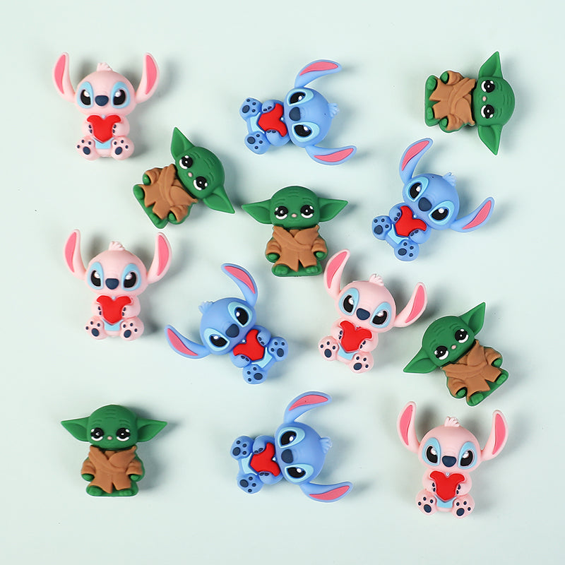 20Pcs Silicone 3D Focal Beads Blue Alien Character Large Ears and Green Alien Baby Large Ears 3