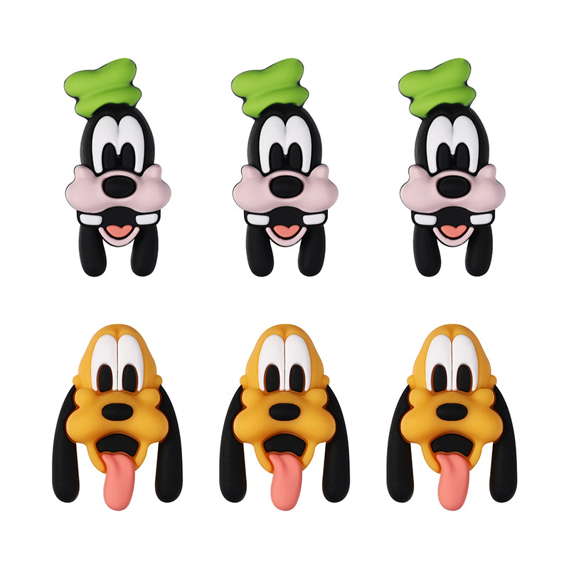 20Pcs Silicone 3D Focal Beads Black Dog Character Wearing Green Hat and Yellow Dog Character Tongue Out