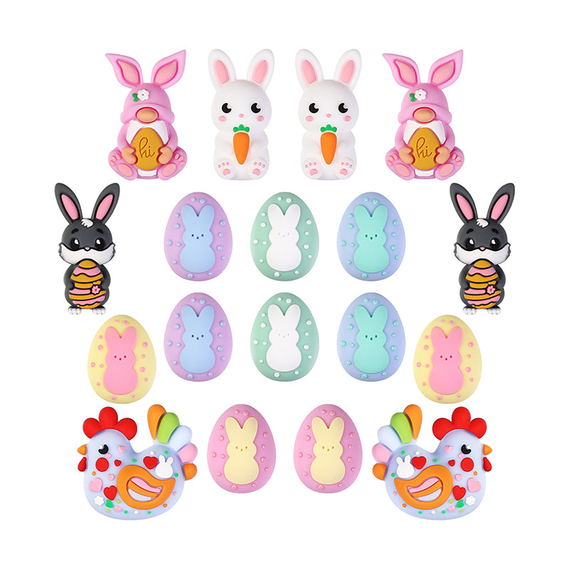 20Pcs Silicone 3D Focal Beads Easter Bunny Chick Holding Easter Egg