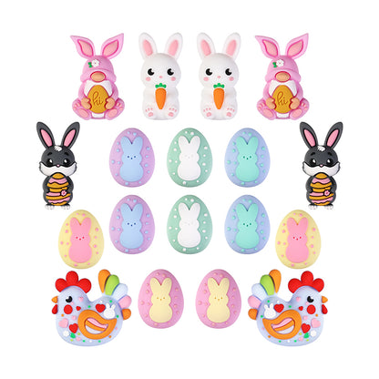 20Pcs Silicone 3D Focal Beads Easter Bunny Chick Holding Easter Egg