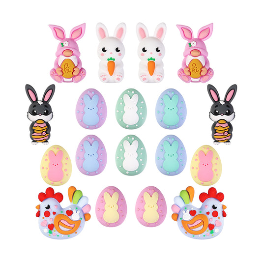 20Pcs Silicone 3D Focal Beads Easter Bunny Chick Holding Easter Egg