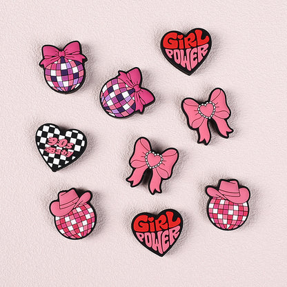 20pcs Silicone Focal Beads Pink Theme Heart Bow Checkered Designs 3