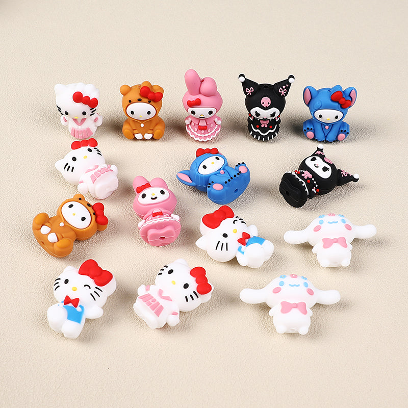 20Pcs Silicone 3D Focal Beads White Cat Round Head Bow Accessory Set 2