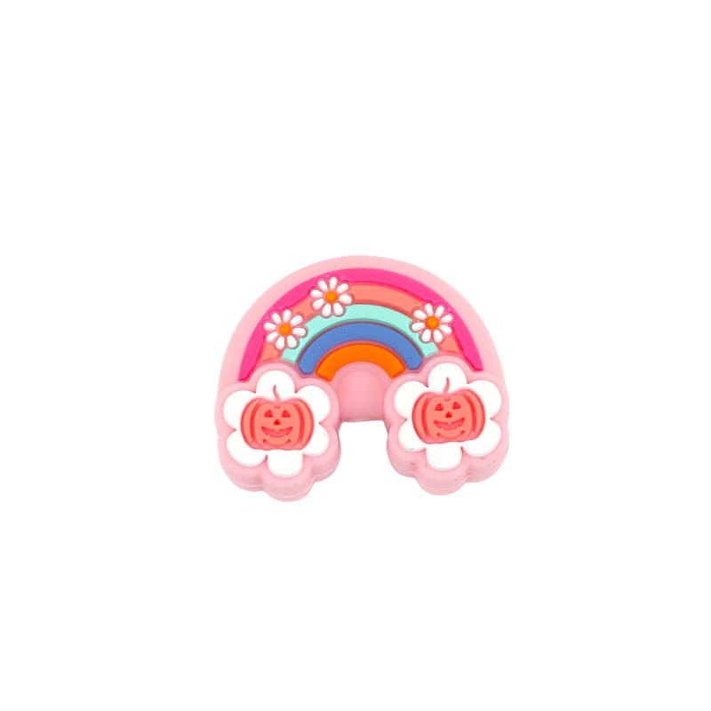 20Pcs Silicone 3D Focal Beads Halloween Rainbow with Pumpkin Flowers