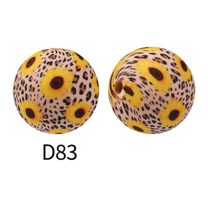 50pcs 15mm Rhombus Printed Silicone Beads Colorful Design 46