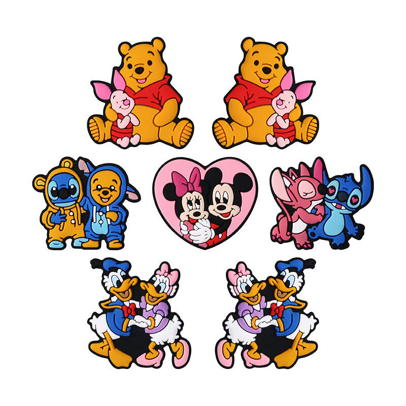 20Pcs Silicone Focal Beads Round Ear Mouse Character with Bow Yellow Bear Round Tummy