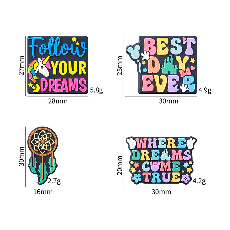 20pcs Silicone Focal Beads Dreams Text and Unicorn with Dreamcatcher Design 3
