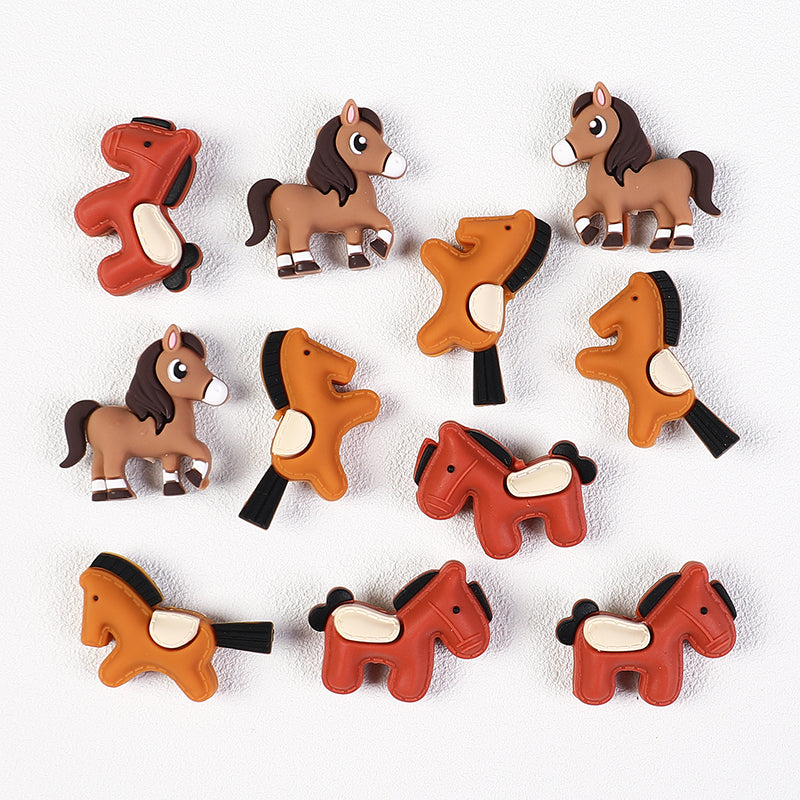 20Pcs Silicone 3D Focal Beads Brown Yellow Pony Side Profile 7