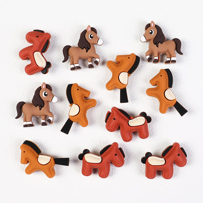 20Pcs Silicone 3D Focal Beads Brown Yellow Pony Side Profile 7