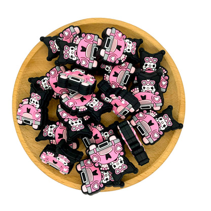 20pcs Silicone Focal Beads Black Rabbit Character Driving Pink Car 2