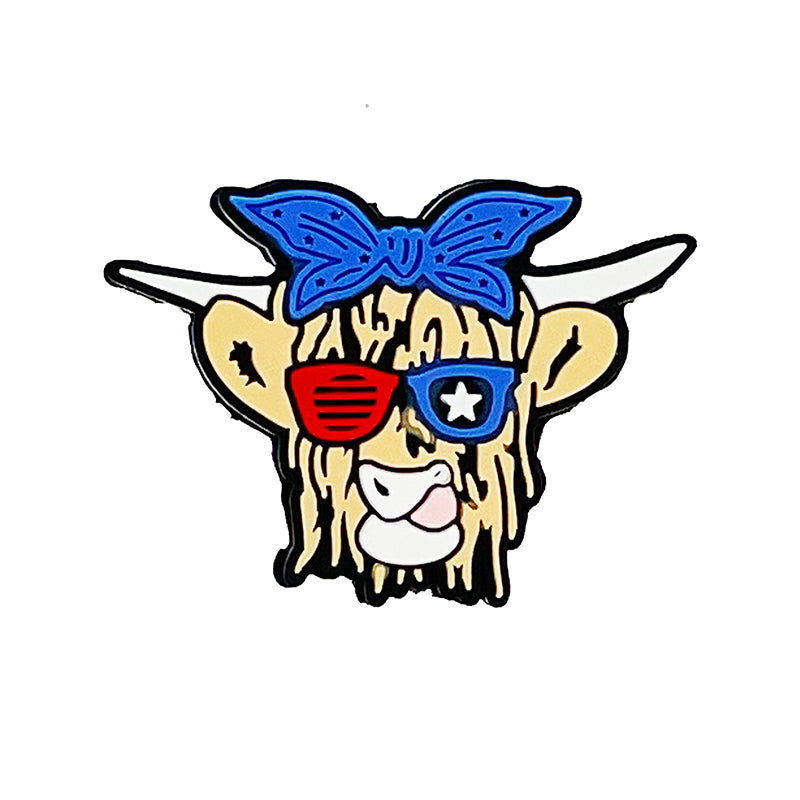 20pcs Silicone Focal Beads American Cattle Wearing Bandana and Sunglasses