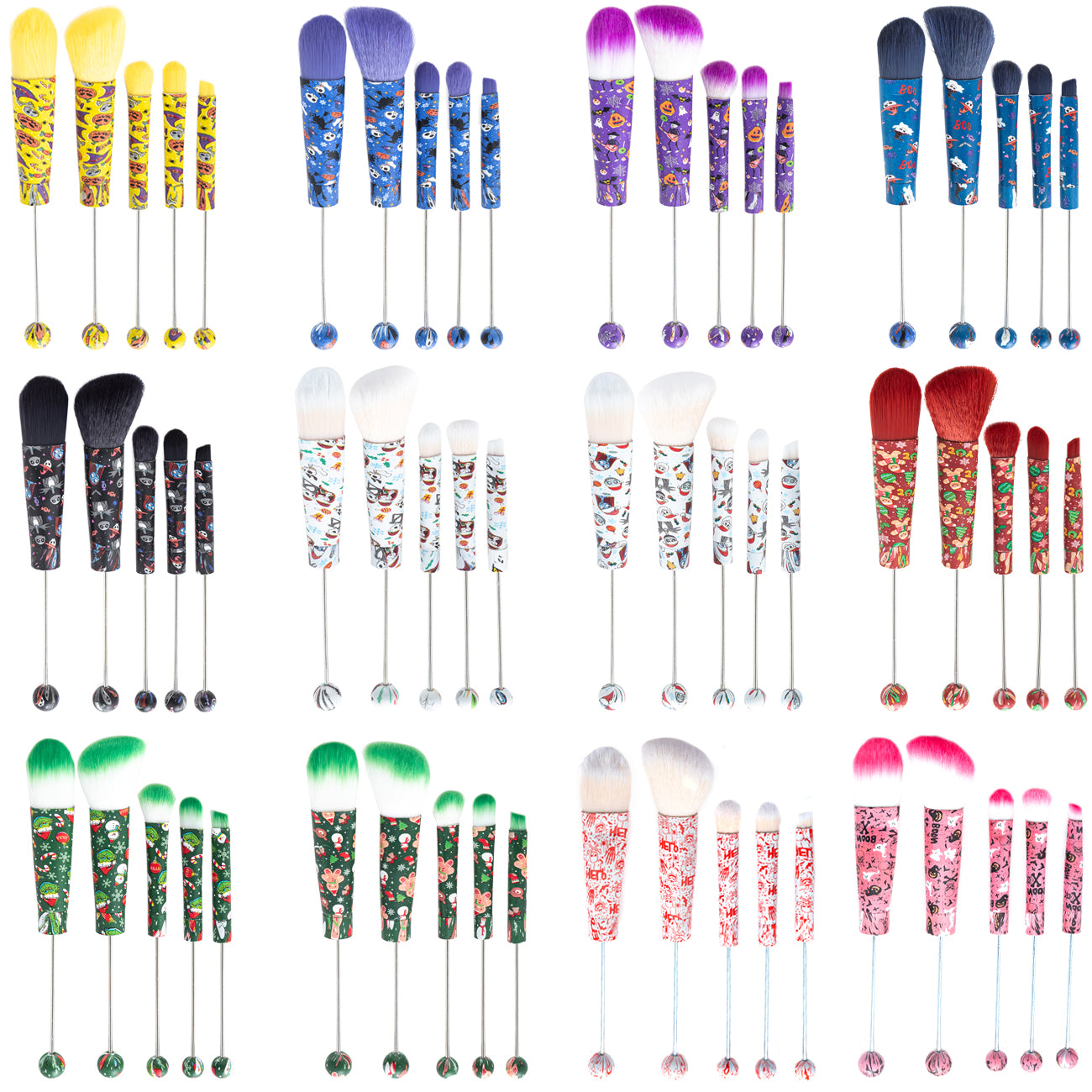 5Pcs Halloween Christmas Beadable Makeup Brush Set DIY Craft Supplies