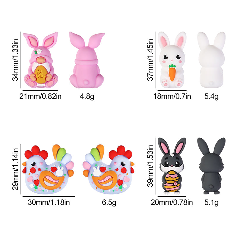 20Pcs Silicone 3D Focal Beads Easter Bunny Chick Holding Easter Egg 17