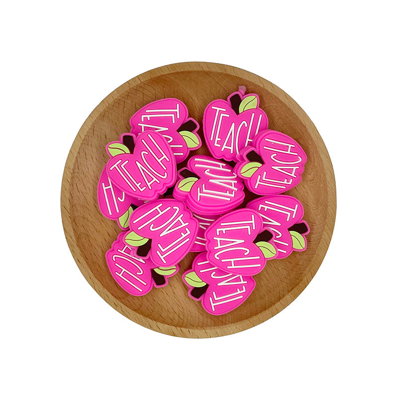 20pcs Silicone Focal Beads Teacher Apple with TEACH Text Design 9