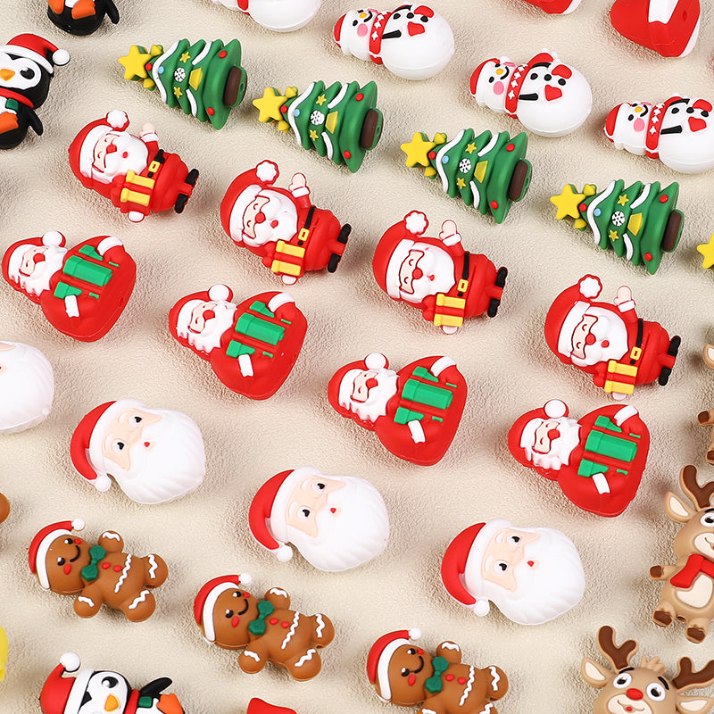 20Pcs Silicone 3D Focal Beads Christmas Themed Gingerbread Man Full Body 5
