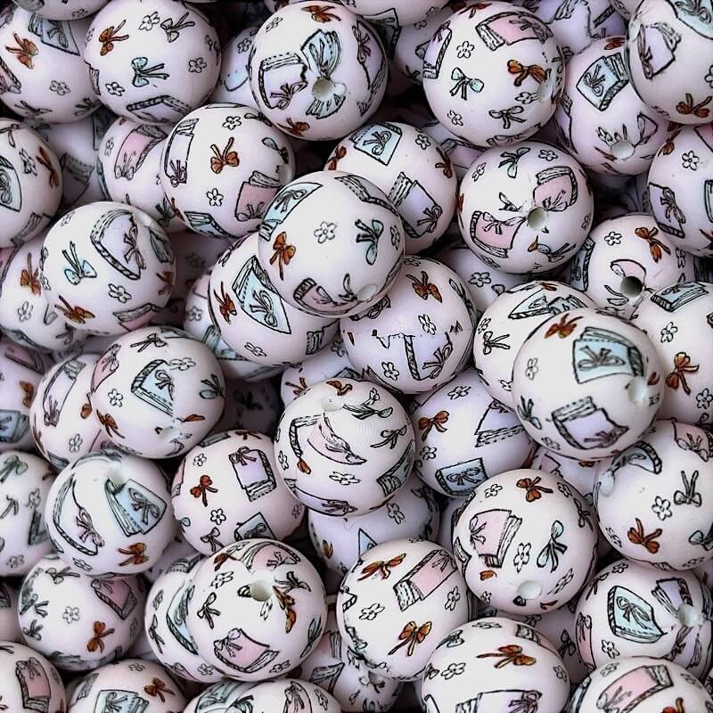 50pcs 15mm Bow Book Print Silicone Beads Printed Design