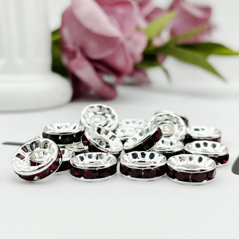 100pcs 10mm Large Hole Rhinestone Spacer Beads Copper Metal Frame 12