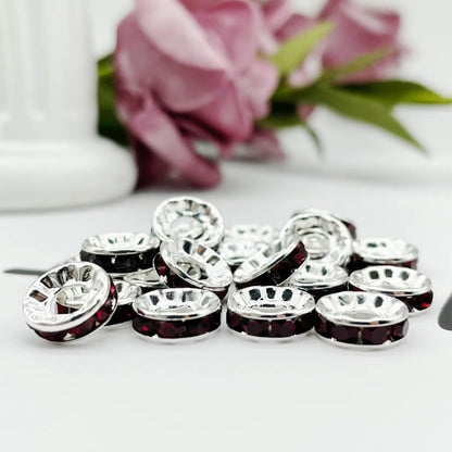 100pcs 10mm Large Hole Rhinestone Spacer Beads Copper Metal Frame 12