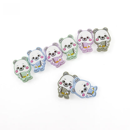 Silicone Focal Beads Cartoon Panda Playing Accordion Front Facing 5