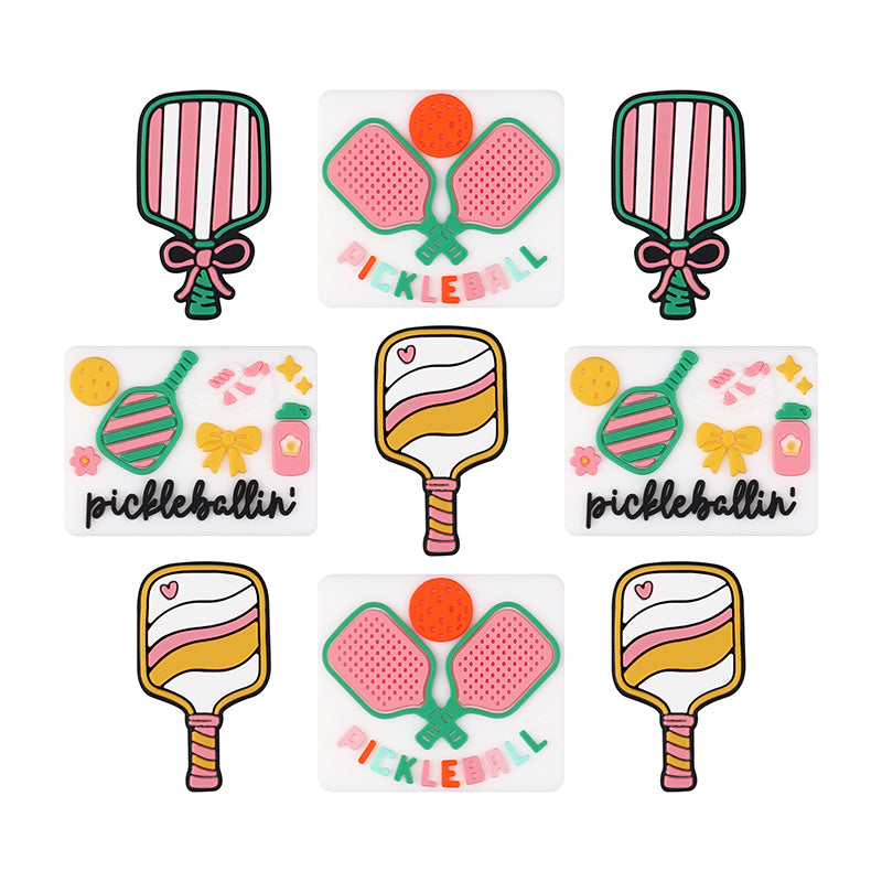 20Pcs Silicone Focal Beads Pickball Theme Various Paddle Designs