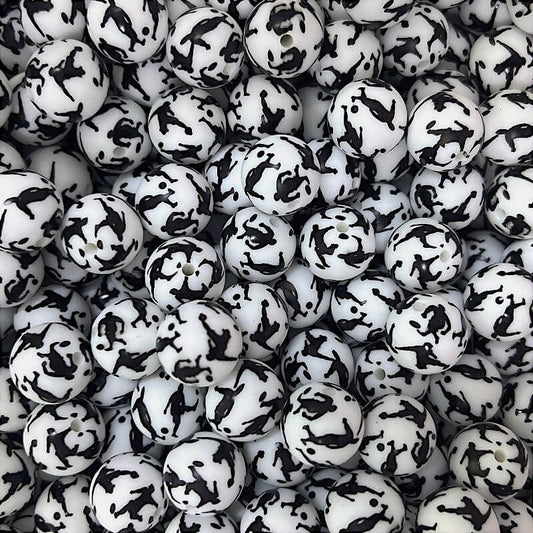 50pcs 15mm Play Football Silicone Beads Printed Design