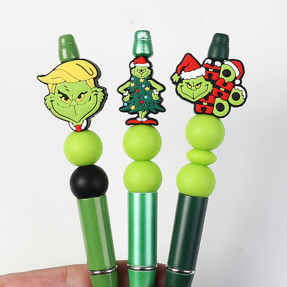 20Pcs Silicone 3D Focal Beads Green Furry Character Scowling Face 8