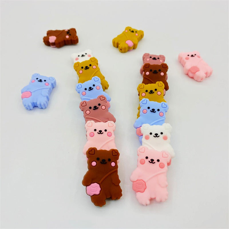 20pcs Silicone Focal Beads Backpack Bear With Heart Pouch 3