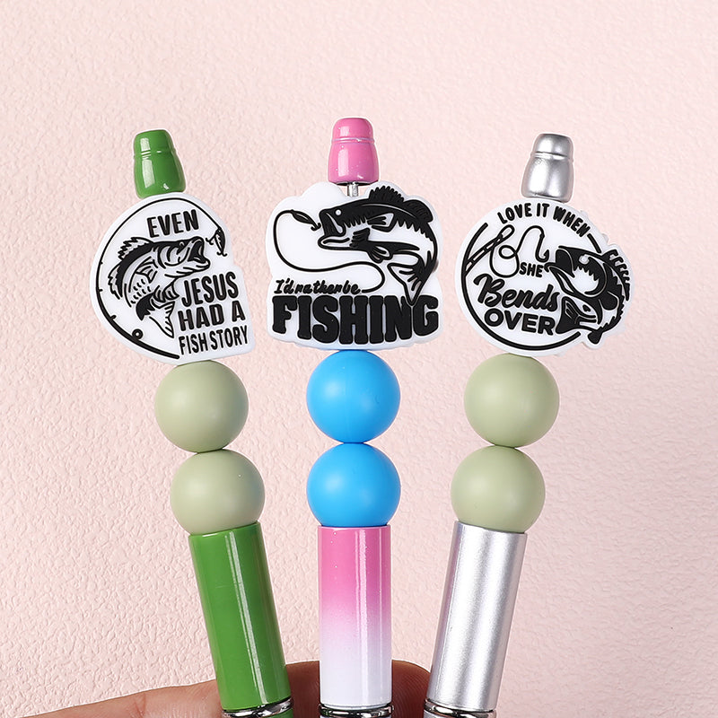 20Pcs Silicone Focal Beads Fishing Theme Printed Text Designs 8