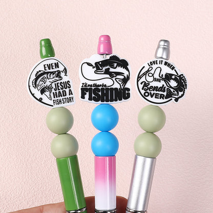 20Pcs Silicone Focal Beads Fishing Theme Printed Text Designs 8