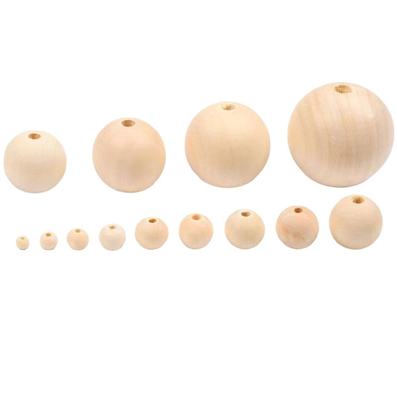 50pcs Unfinished Natural Schima Round Wooden Beads DIY Craft Jewelry Making