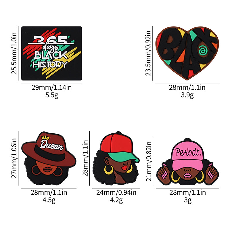 20pcs Silicone Focal Beads Black Girl Wearing Hat and Afro Hairstyle 9