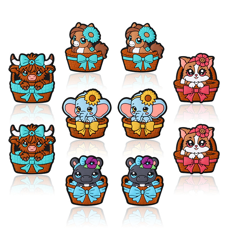 Silicone 3D Focal Beads Cartoon Basket Animals Sitting in Woven Basket 5