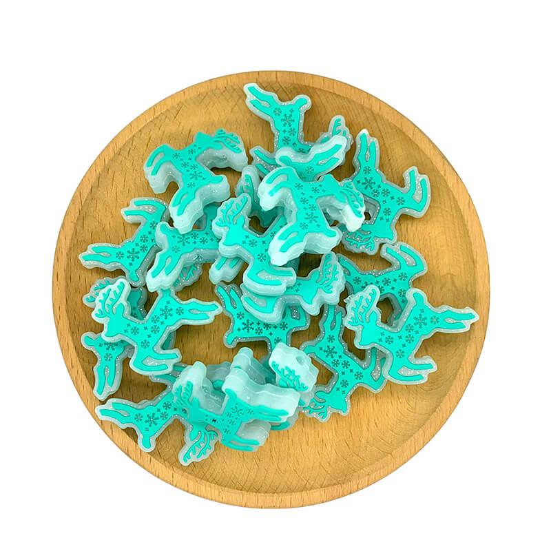 Silicone Focal Beads Reindeer With Glitter Christmas Design 2