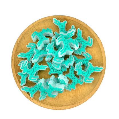 Silicone Focal Beads Reindeer With Glitter Christmas Design 2