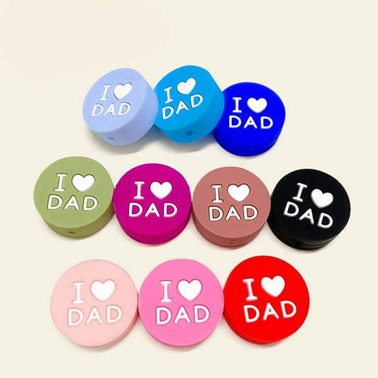 20pcs Silicone Focal Beads I Love Dad Printed Text