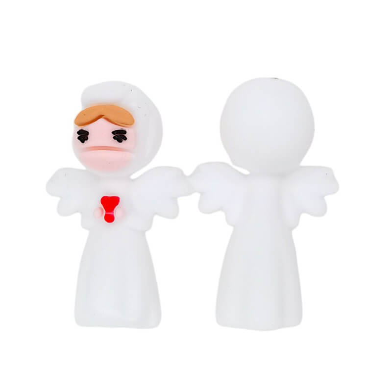 Silicone 3D Focal Beads White Love Little Angel Holding Heart