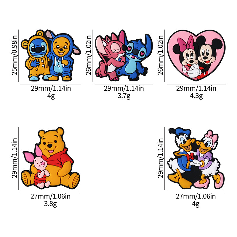 20Pcs Silicone Focal Beads Round Ear Mouse Character with Bow Yellow Bear Round Tummy 6