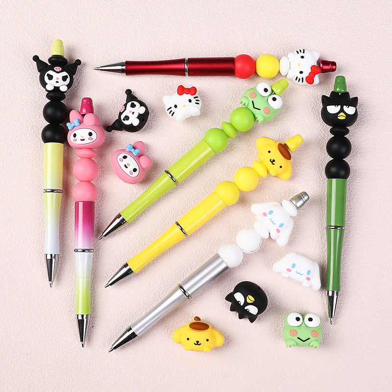 20Pcs Silicone 3D Focal Beads White Cat Round Head with Bow and Pink Rabbit Hood 7