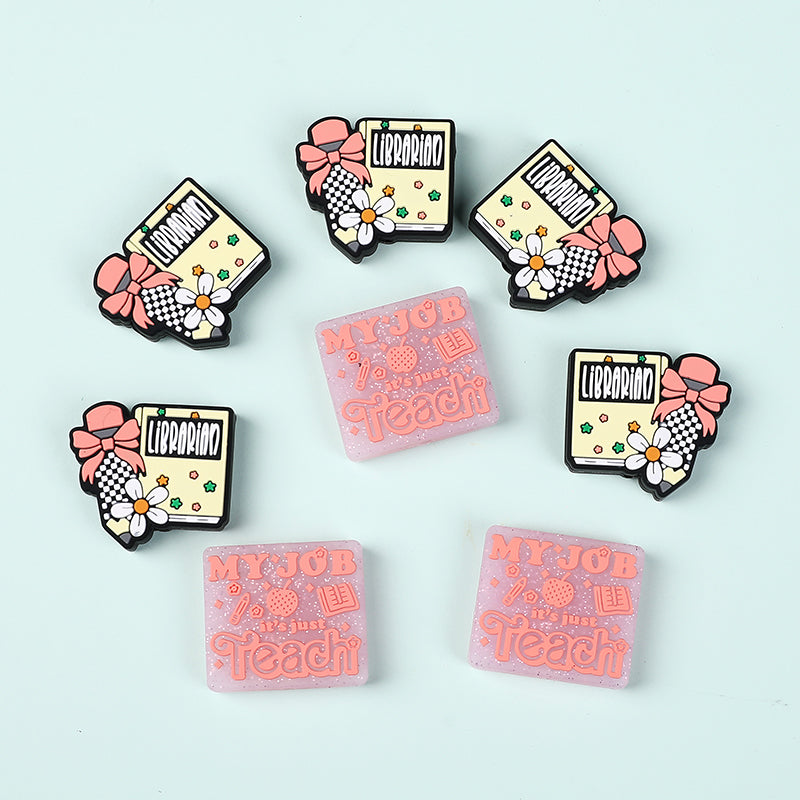 20Pcs Silicone Focal Beads Library Reed Duck Book and Quote Designs 4