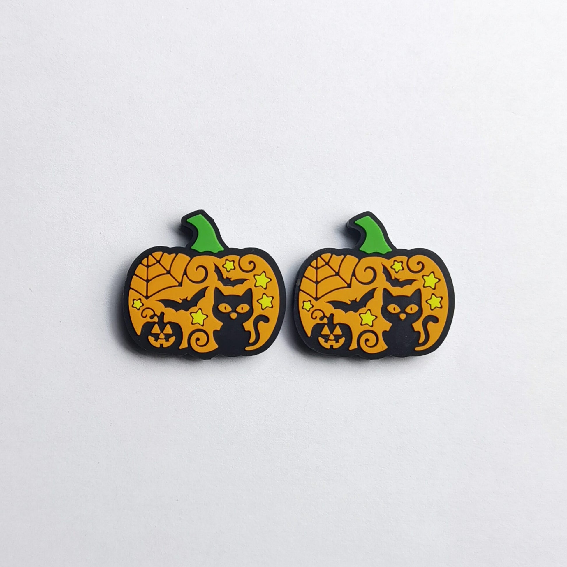 20Pcs Silicone Focal Beads Halloween Pumpkin Cat Bat Web Design