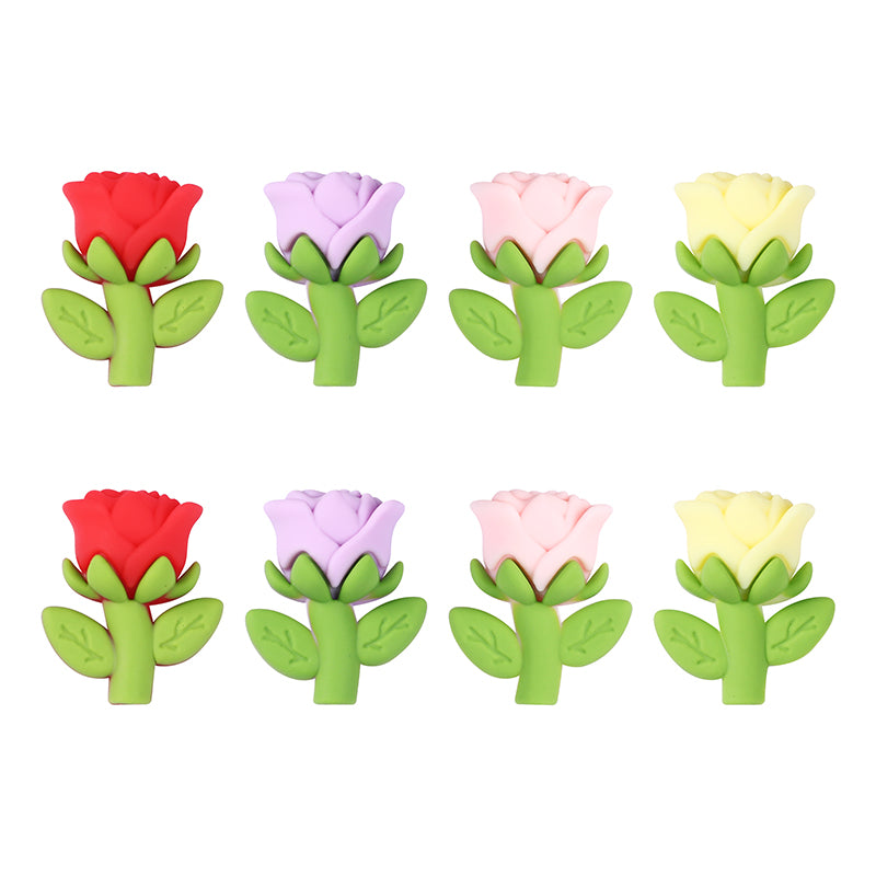 20Pcs Silicone 3D Focal Beads Multi Color Rose Holding Stem 7