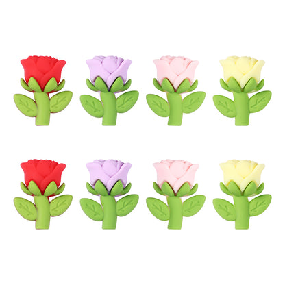 20Pcs Silicone 3D Focal Beads Multi Color Rose Holding Stem 7