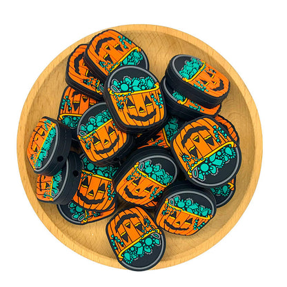 Silicone Focal Beads Western Turquoise Pumpkin Basket Halloween Design 2