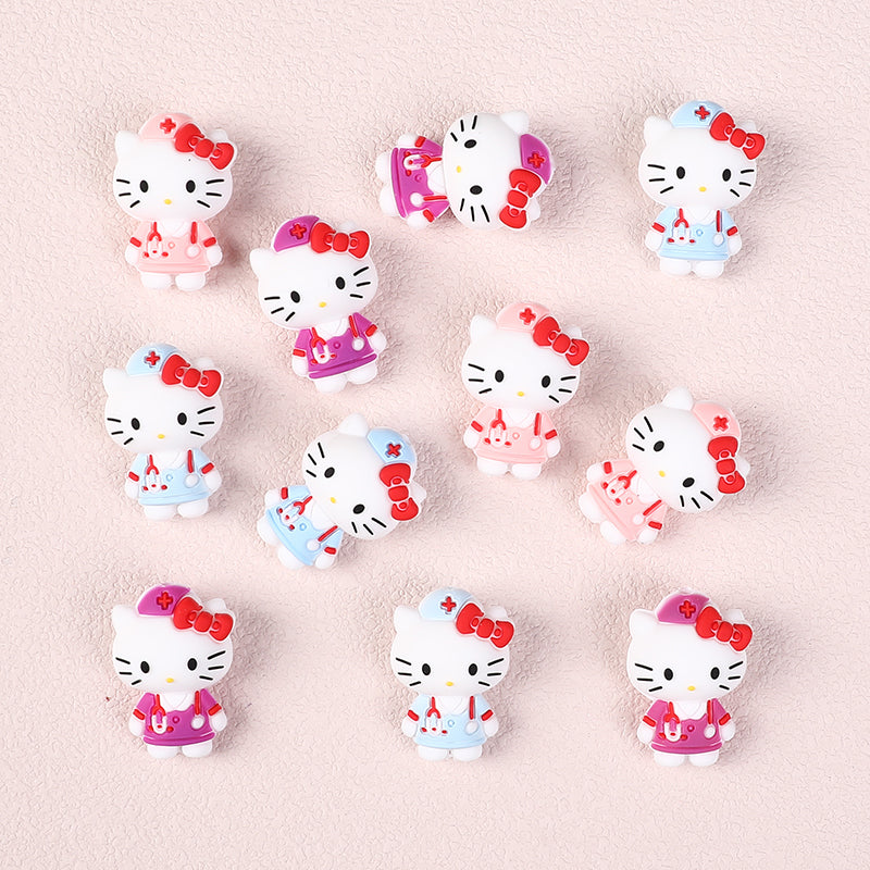 20Pcs Silicone 3D Focal Beads White Cat Wearing Nurse Hat with Stethoscope 5