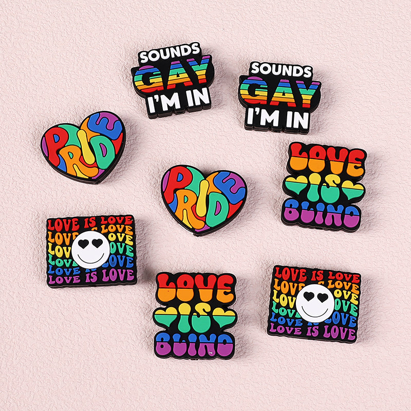 20pcs Silicone Focal Beads Rainbow Pride Theme Colored Heart and Letters