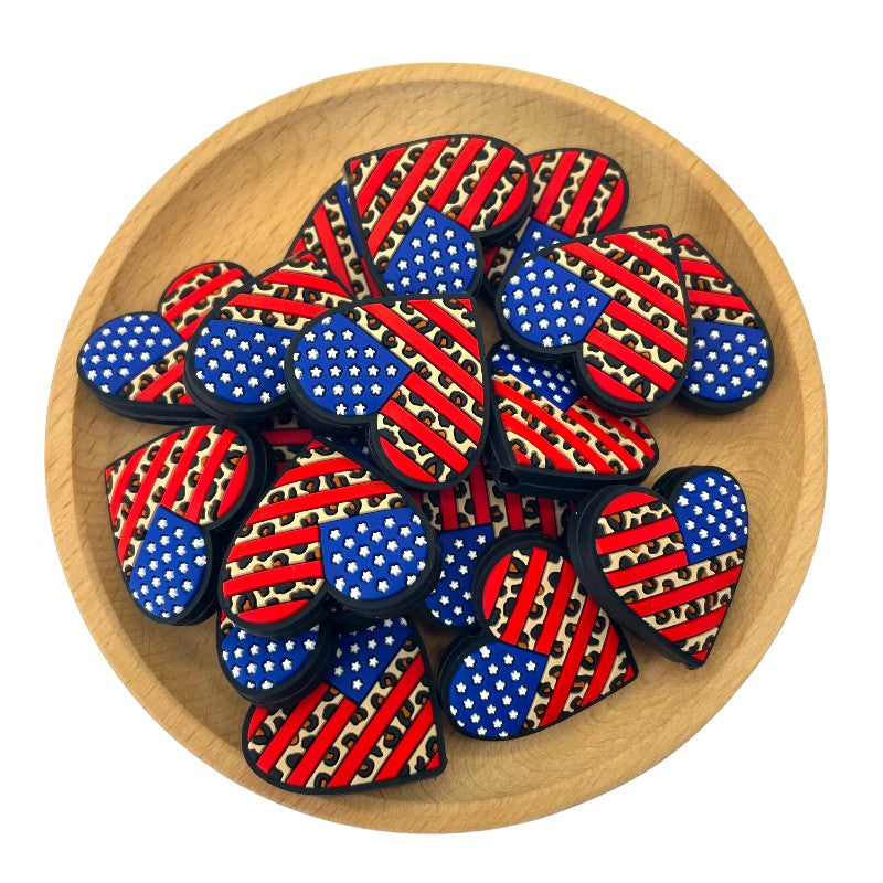 20pcs Silicone Focal Beads Independence Day US Heart Leopard Print 2